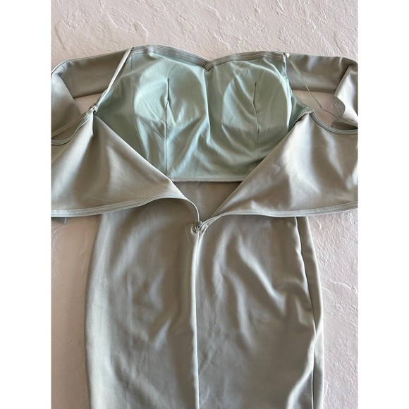 Windsor Sage Padded Off Shoulder Asymmetrical Dress - Picture 9 of 12